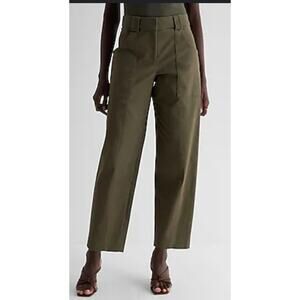 EXPRESS HIGH WAISTED CROPPED UTILITY TROUSER PANTS OLIVE GREEN 14 LONG NWOT